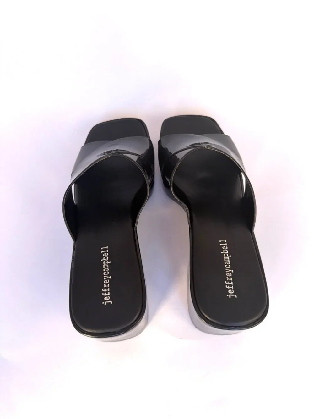 Jeffrey Campbell Bubblegum Platform Sandals Black Shiny Block Heel Jellies Sz 10